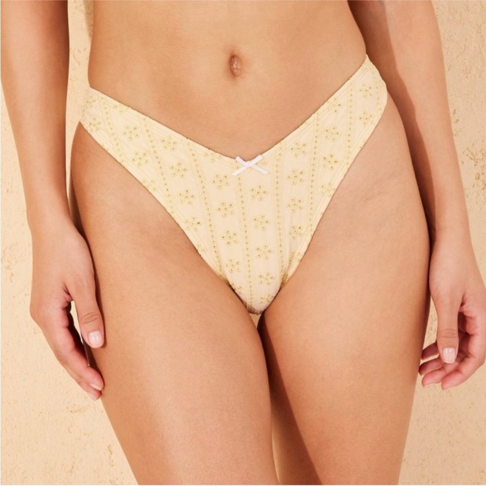NWT WILD FABLE YELLOW EYELET V-WAIST LOW RISE EXTRA CHEEKY BIKINI BOTTOM